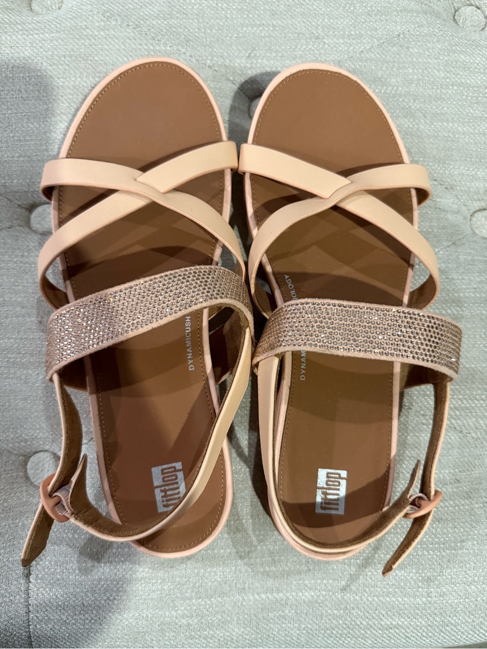 FitFlop Blush Pink Crisscross Sandals with Sparkle Strap